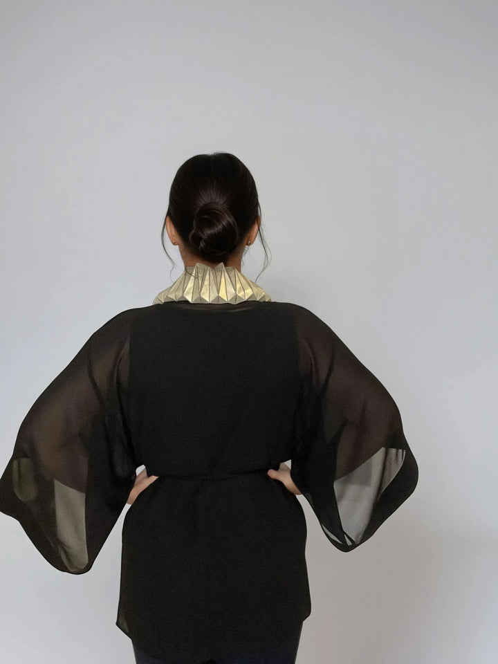 Black Kimono Jacket with Origami Collar