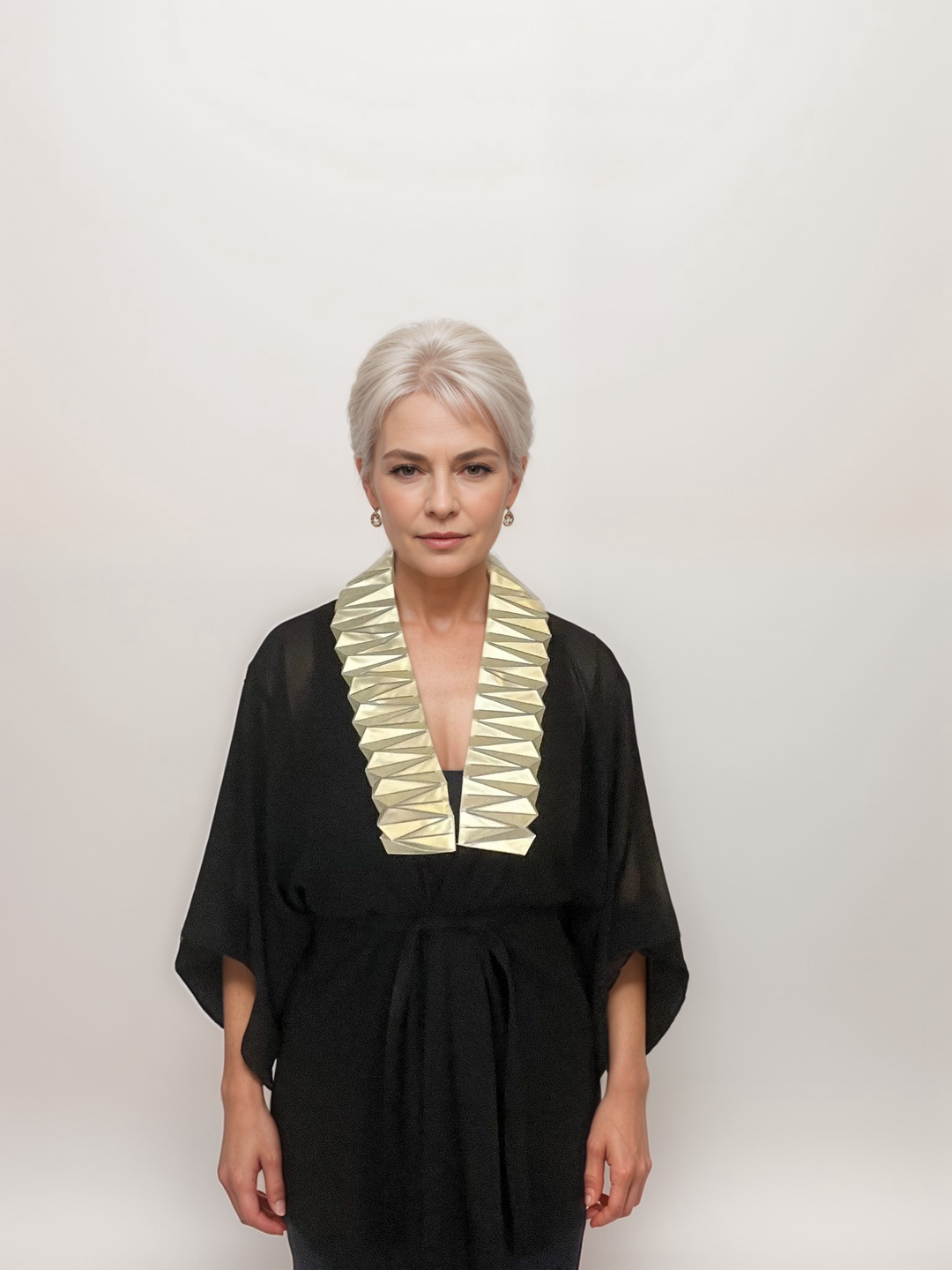 Black Kimono Jacket with Origami Collar