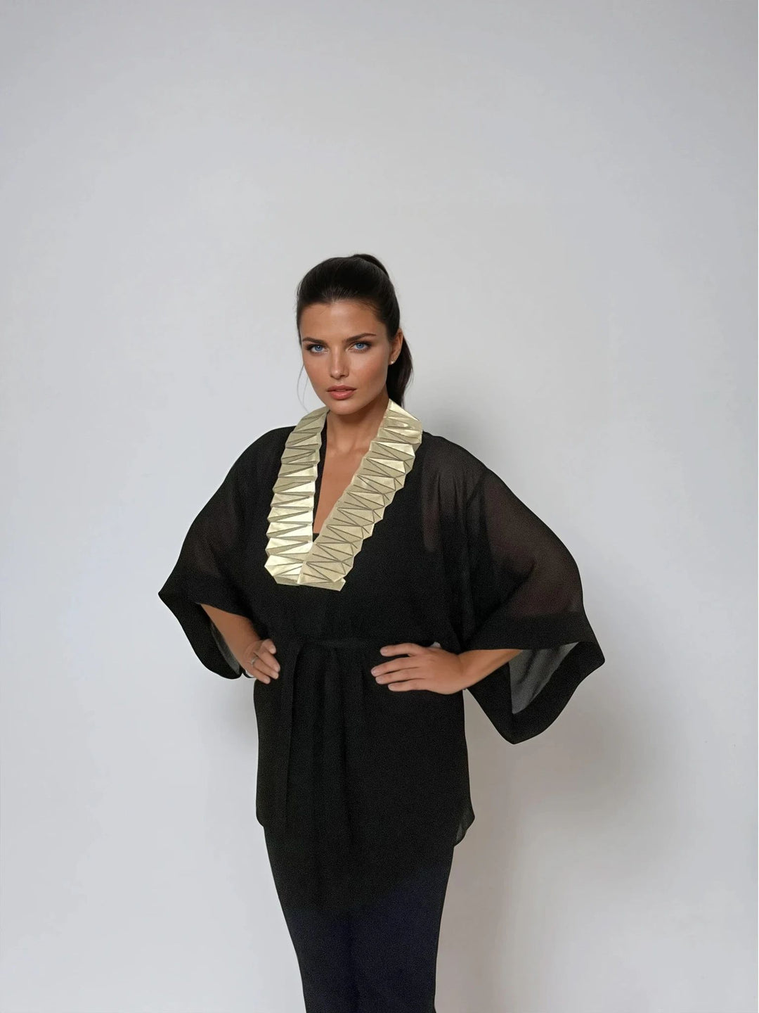 Black Kimono Jacket with Origami Collar