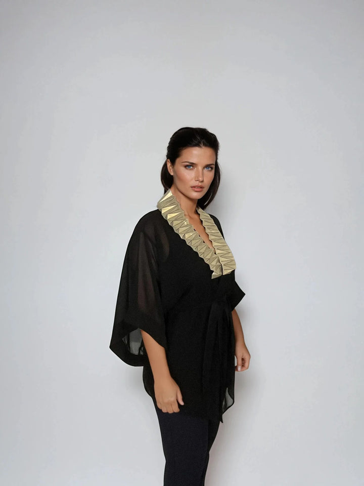 Black Kimono Jacket with Origami Collar