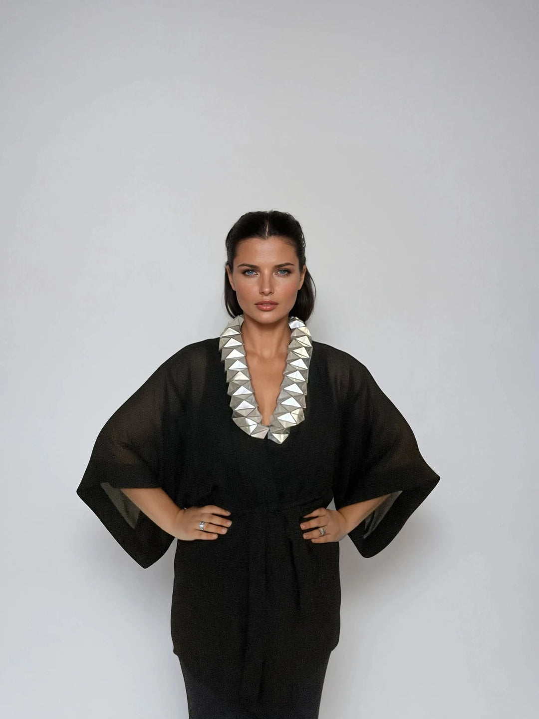 Black Kimono Jacket with Origami Collar