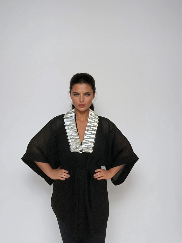 Black Kimono Jacket with Origami Collar