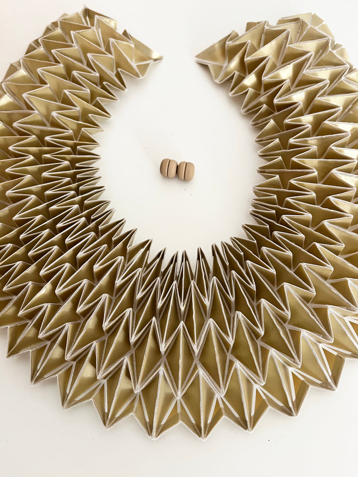 Gold Origami Handcrafted Statement Textile Necklace