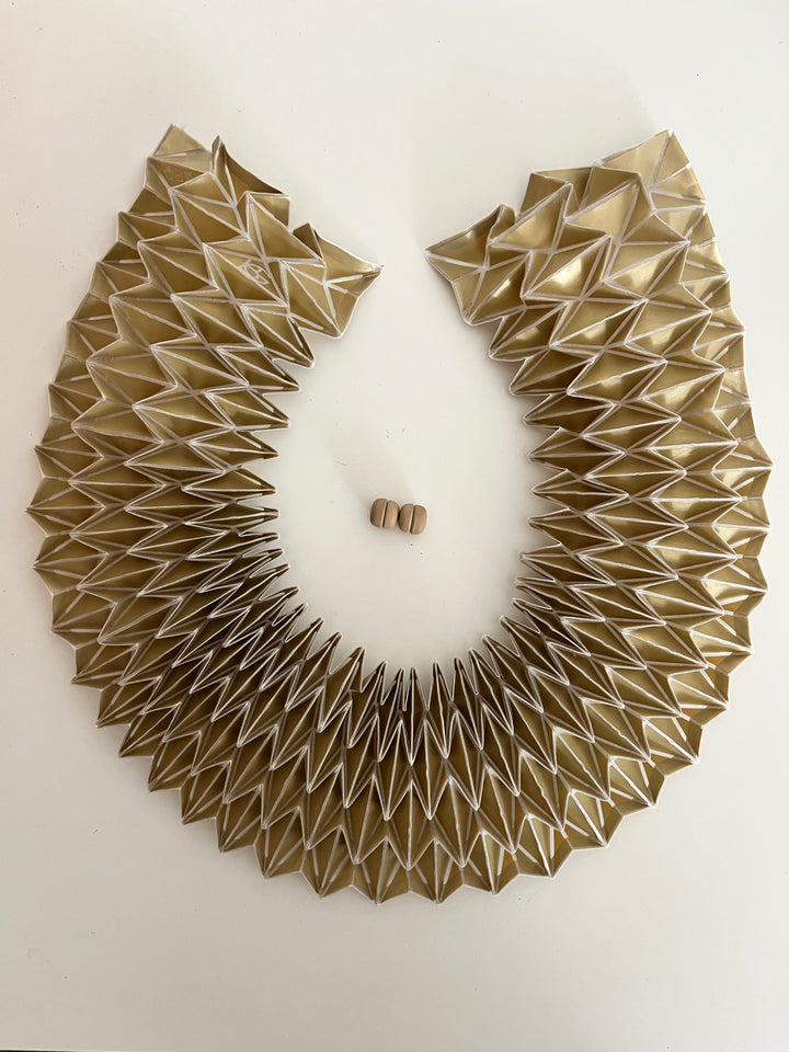 Gold Origami Handcrafted Statement Textile Necklace