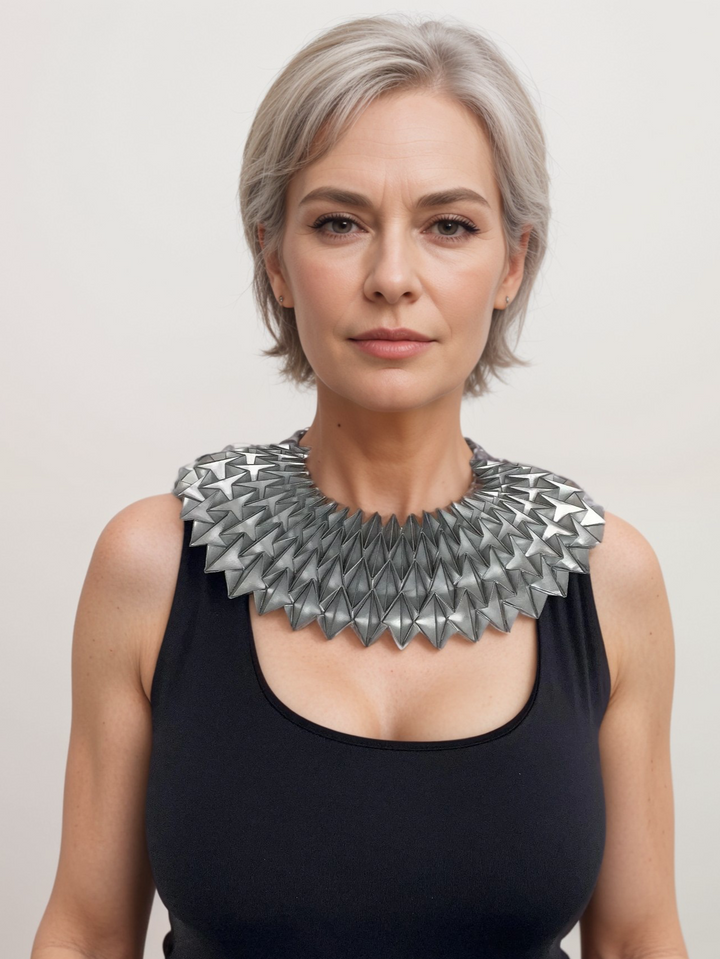 Silver Origami Handcrafted Statement Textile Necklace