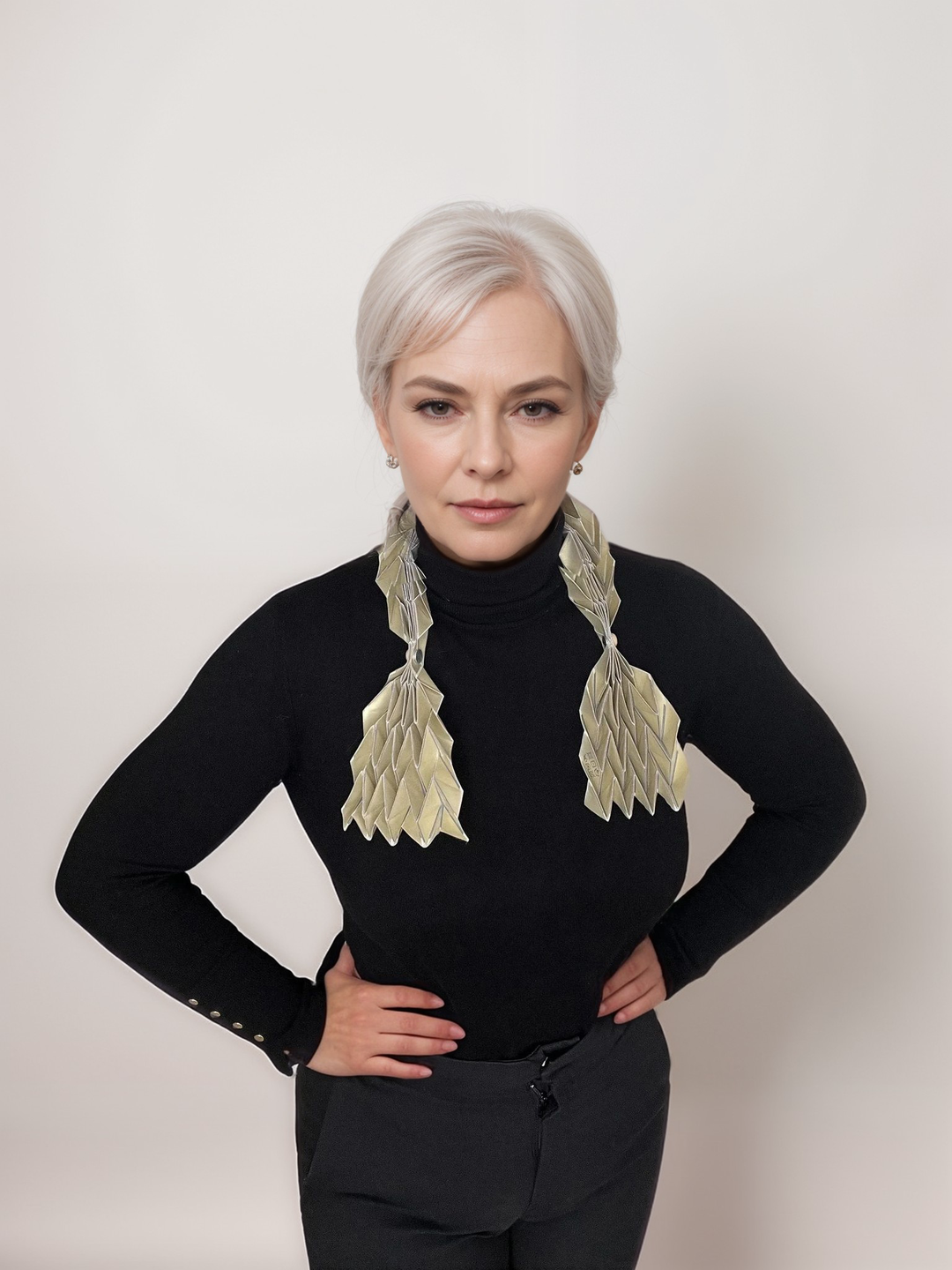 Gold Origami Scarf - Plisse Scarf