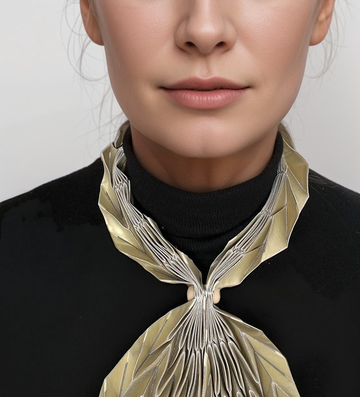 Gold Origami Scarf - Plisse Scarf