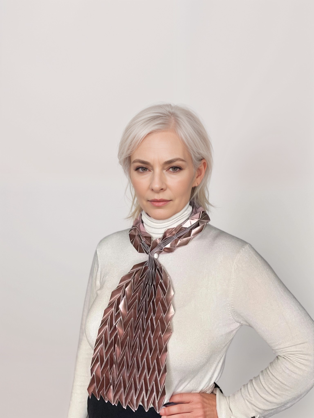 Long White Origami Scarf