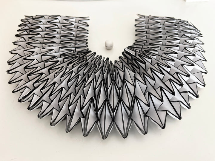 Origami Statement Necklace- Handcrafted Textile Necklace Black and White 