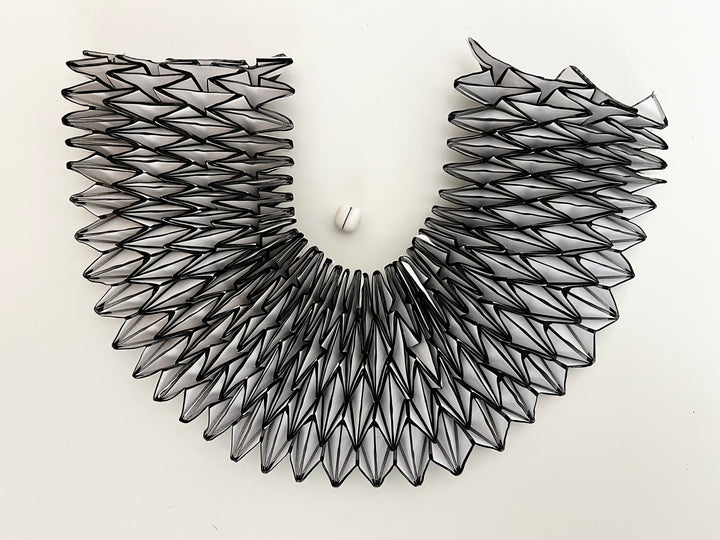 Origami Statement Necklace- Handcrafted Textile Necklace Black and White 