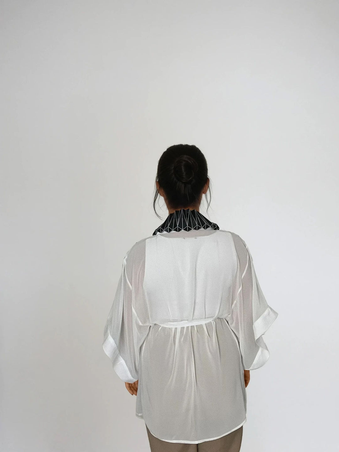 White Kimono Jacket with Origami Collar