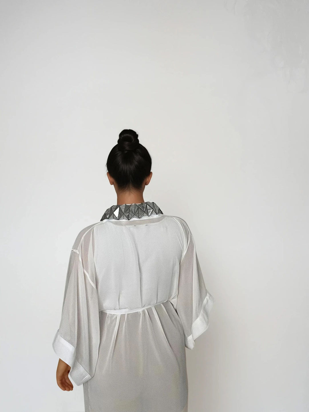 White Kimono Jacket with Origami Collar