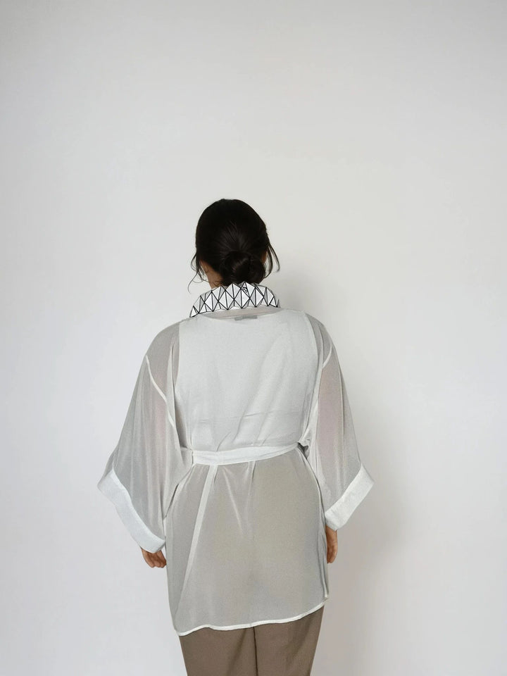 White Kimono Jacket with Origami Collar