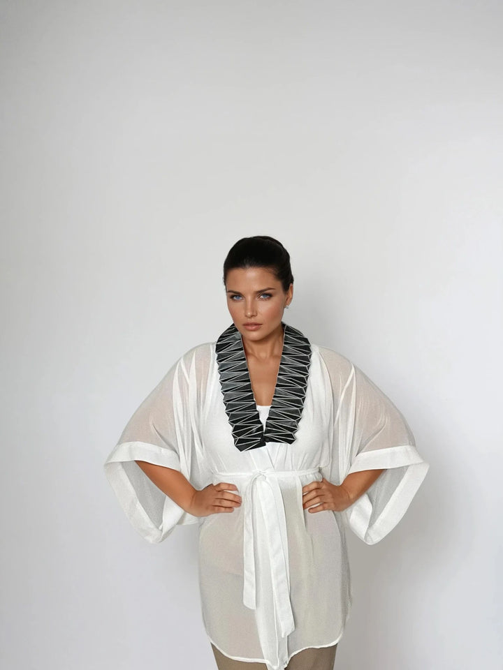 White Kimono Jacket with Origami Collar