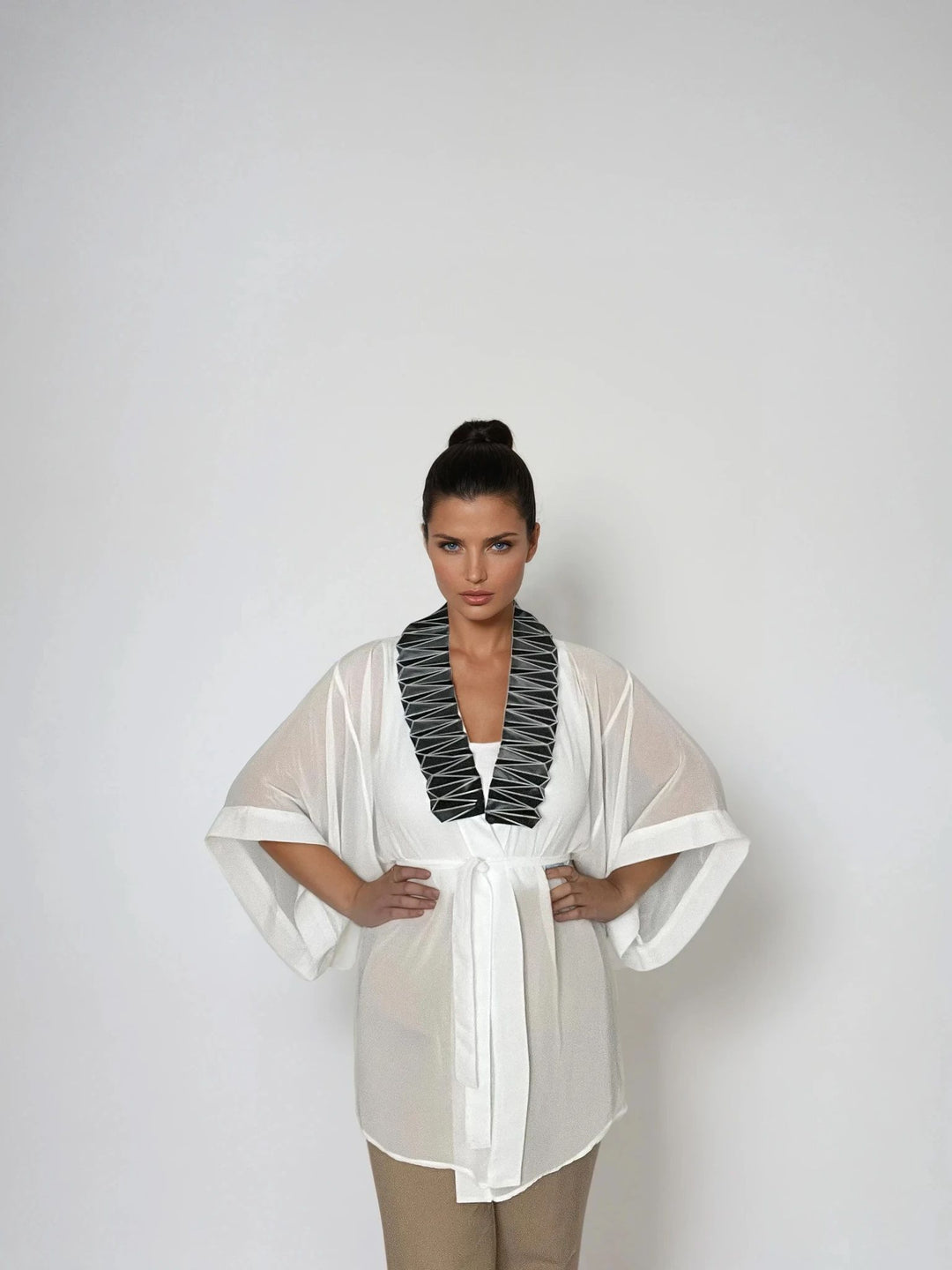 White Kimono Jacket with Origami Collar