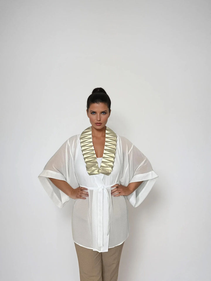 White Kimono Jacket with Origami Collar