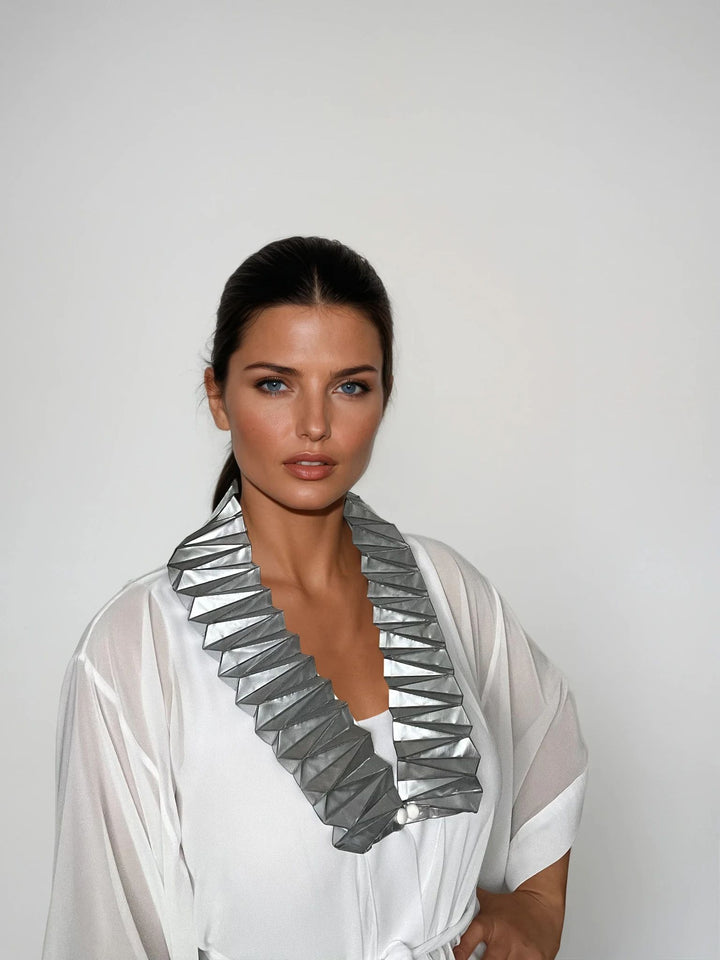 White Kimono Jacket with Origami Collar