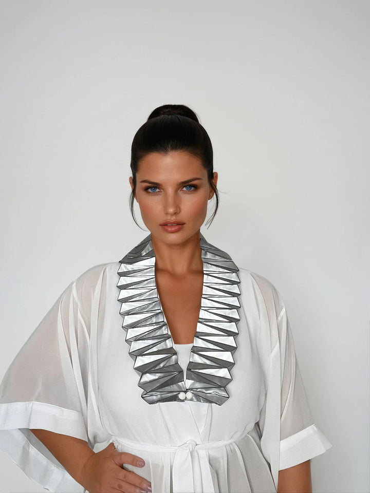 White Kimono Jacket with Origami Collar