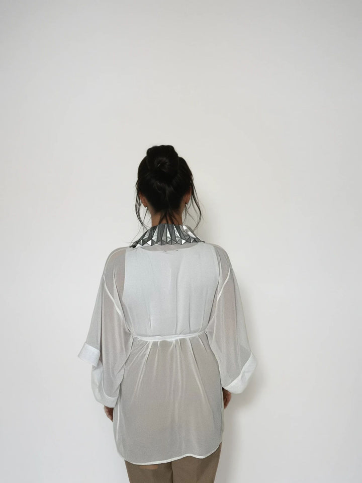 White Kimono Jacket with Origami Collar