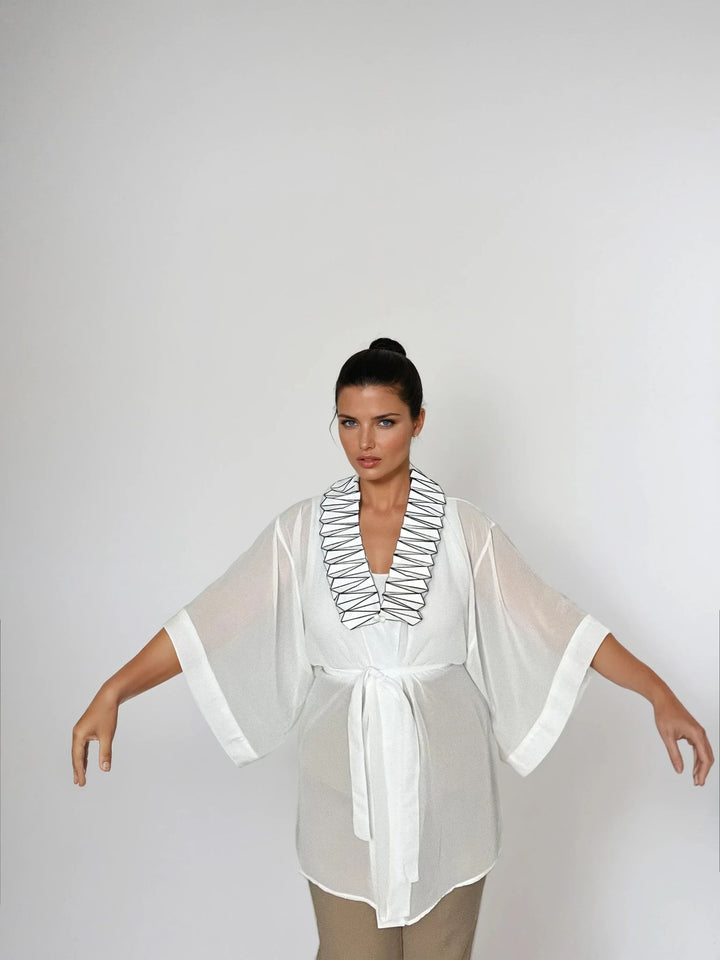 White Kimono Jacket with Origami Collar