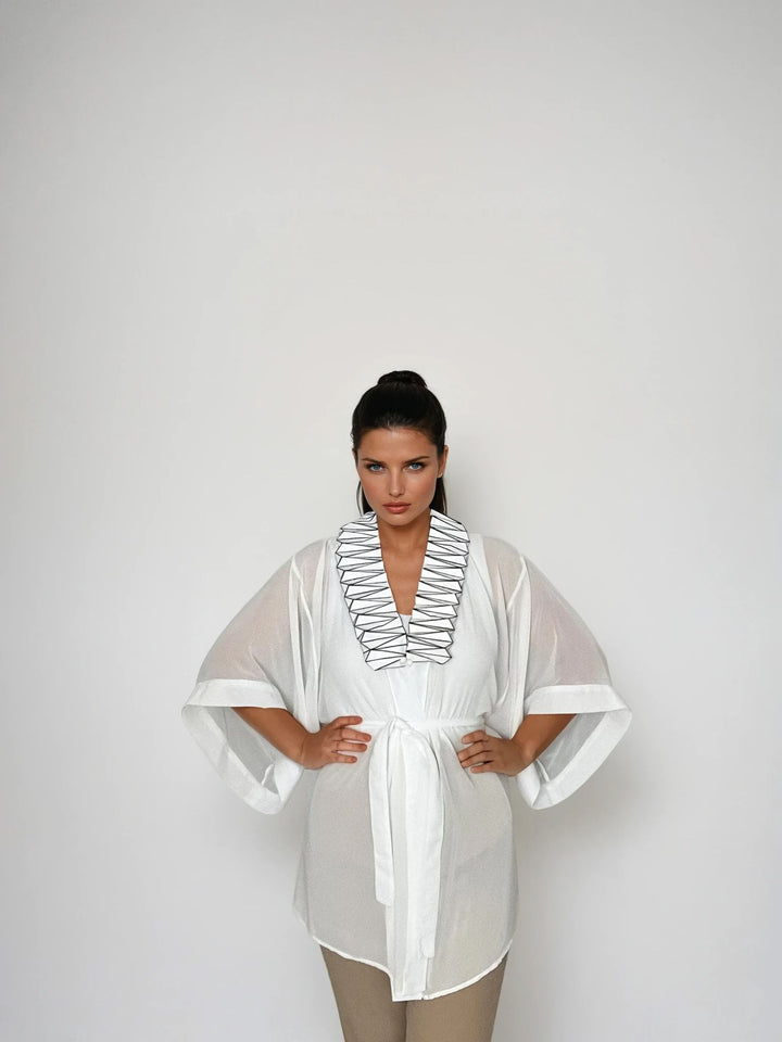 White Kimono Jacket with Origami Collar