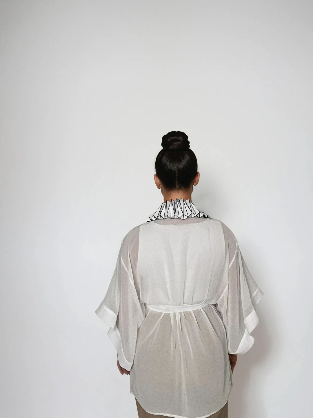 White Kimono Jacket with Origami Collar