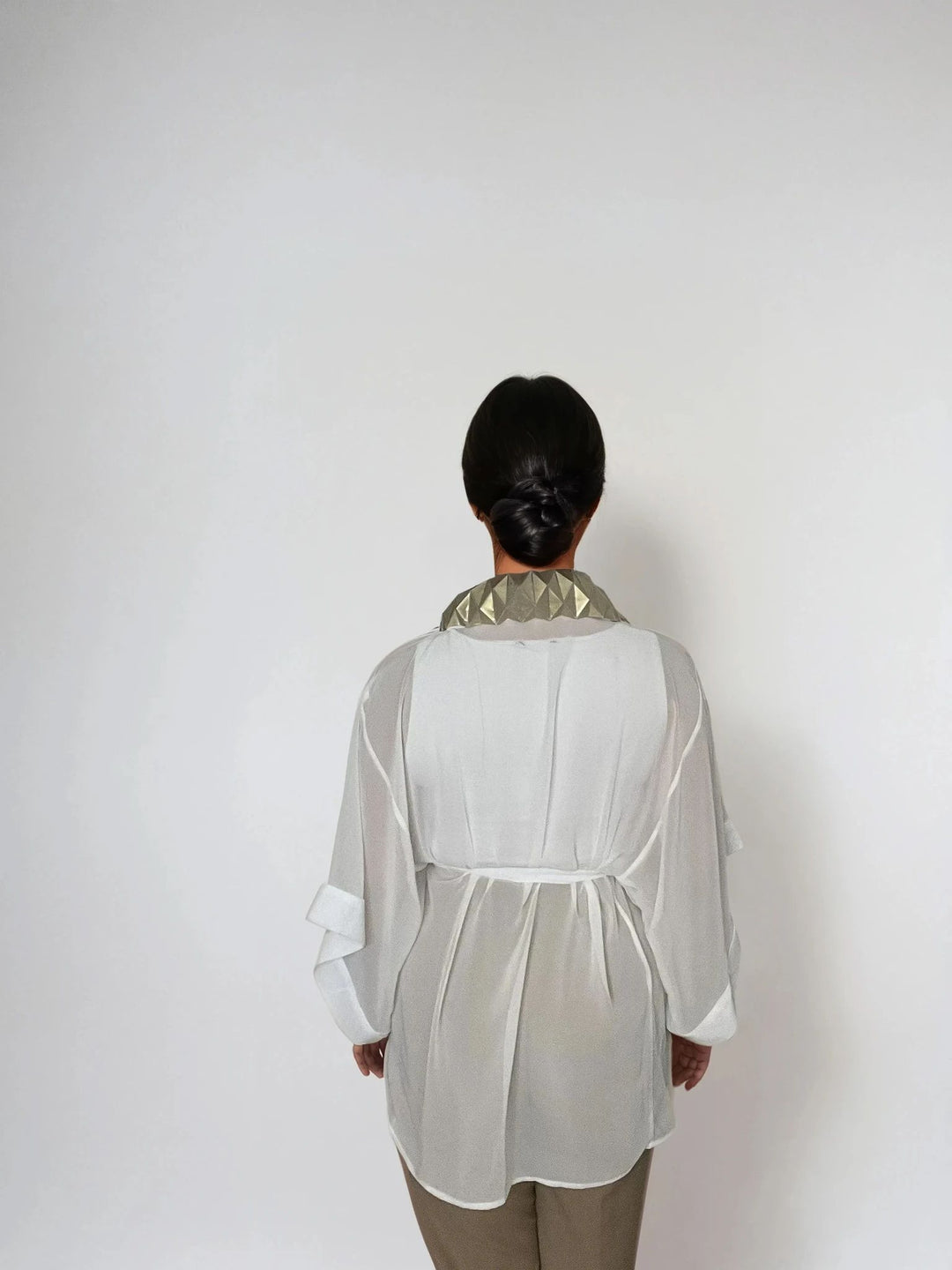 White Kimono Jacket with Origami Collar