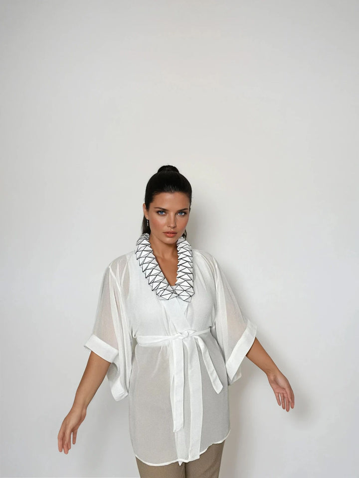 White Kimono Jacket with Origami Collar